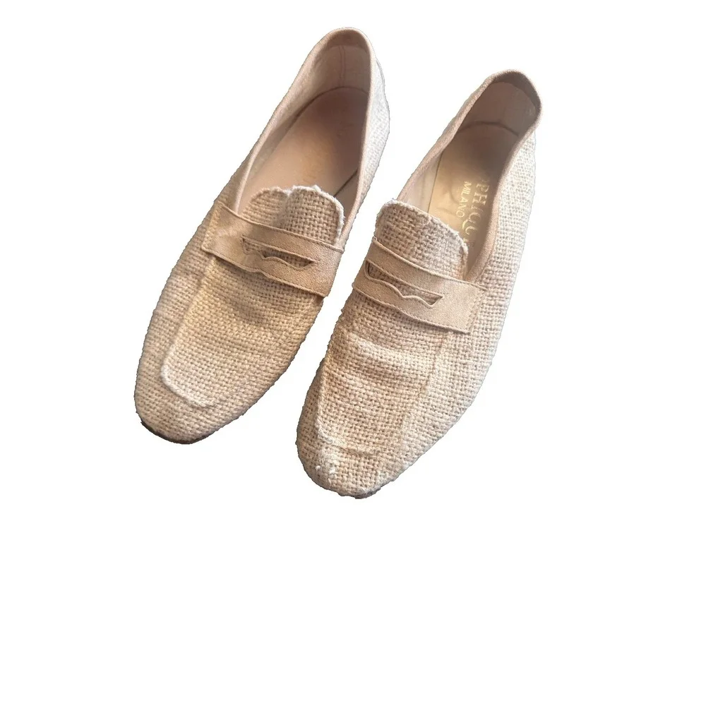 Sophique Milano shoes ivory beige 7.5US 38 loafers Square Toe Made Italy